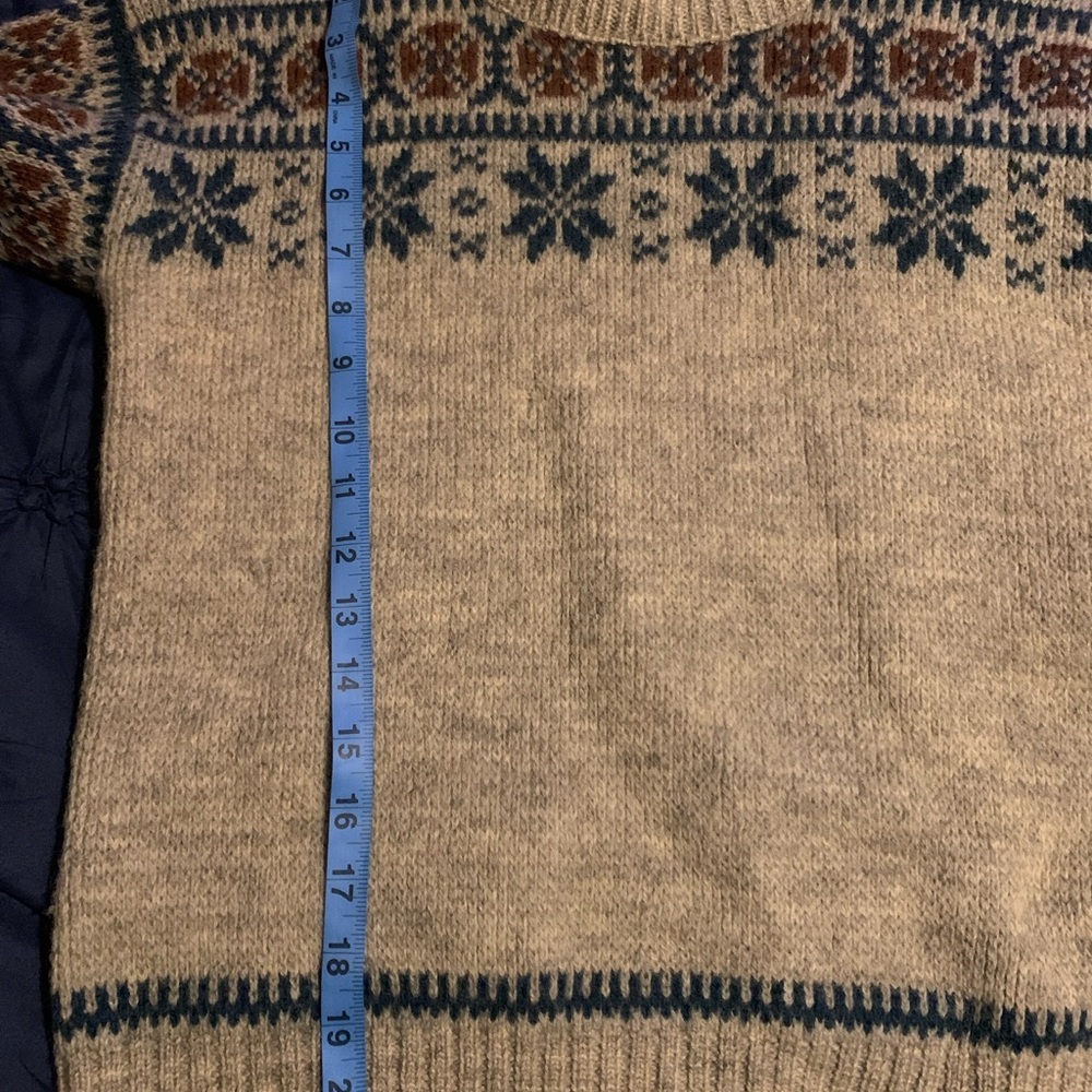 Jantzen Tan and Blue Crewneck Sweater Nordic Pattern 100% virgin wool Large - Picture 3 of 8